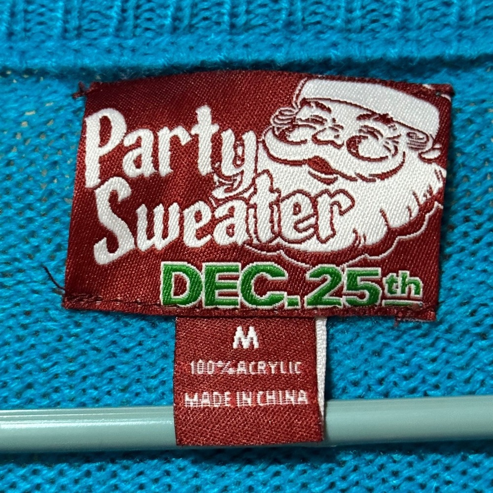 Party Sweater Dec. 25th Ugly Christmas Sweater Teal / Pink Size Unisex Medium - Picture 4 of 11